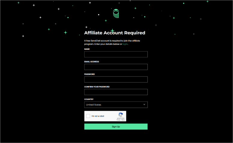 Affiliate Account Registration page