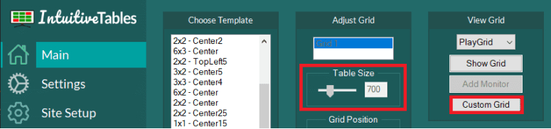 Table Size Slider