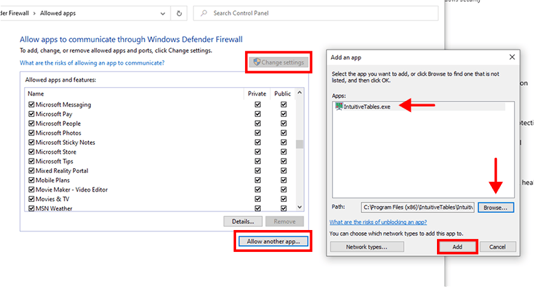 Allow an app through firewall