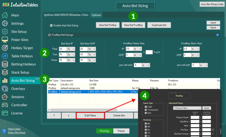 Customize Preset Bets