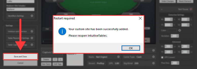 Save and Close Custom Site Creator