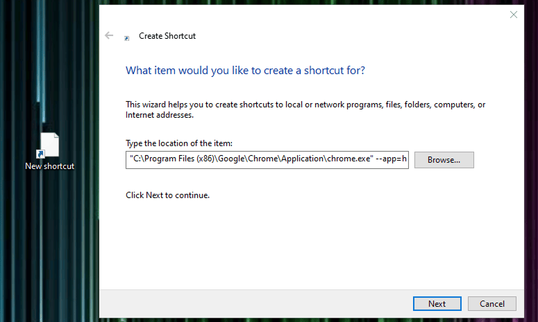 Create desktop shortcut