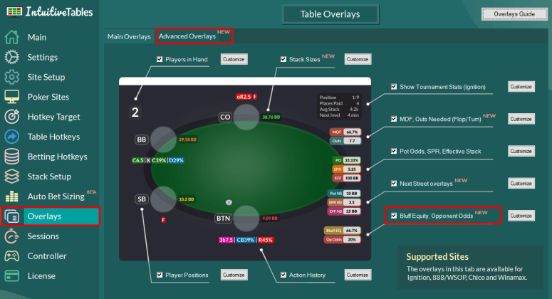 Enable Bluff Equity, Opponent Odds overlay