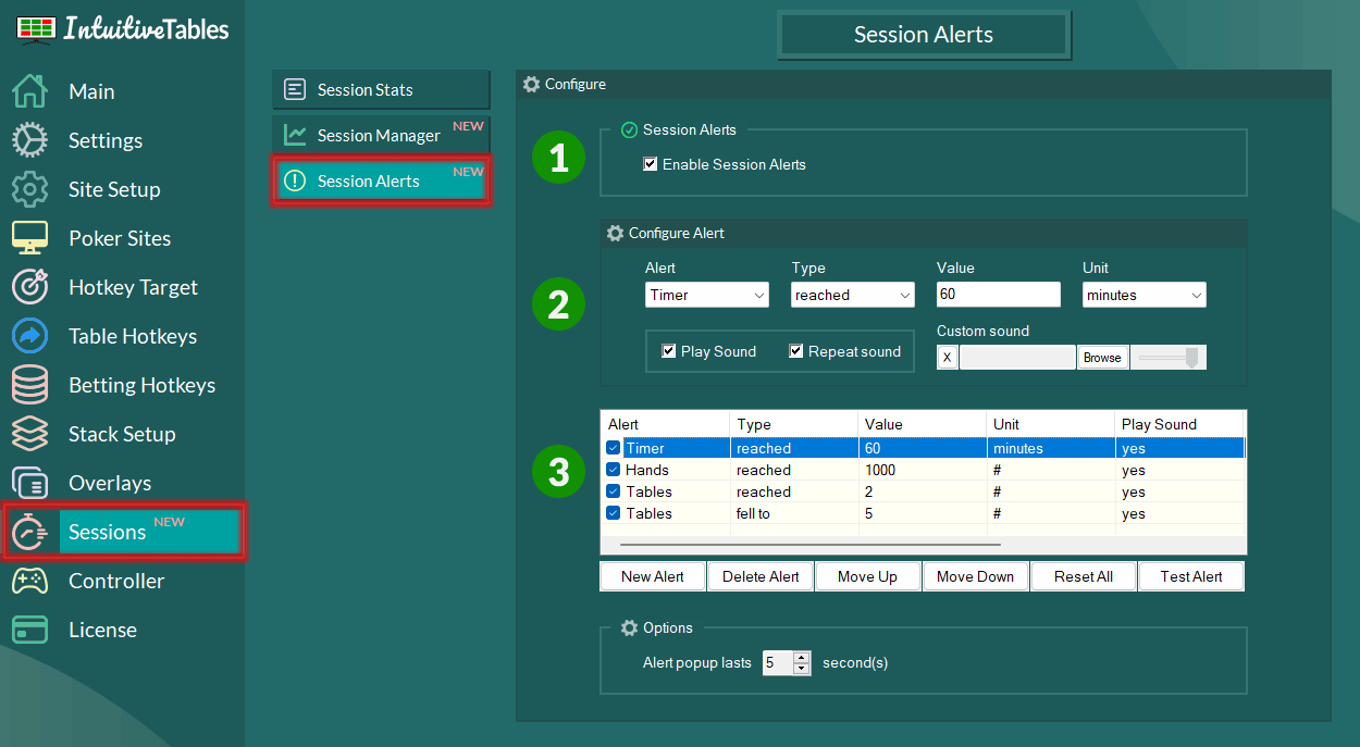 Session Alerts Tab