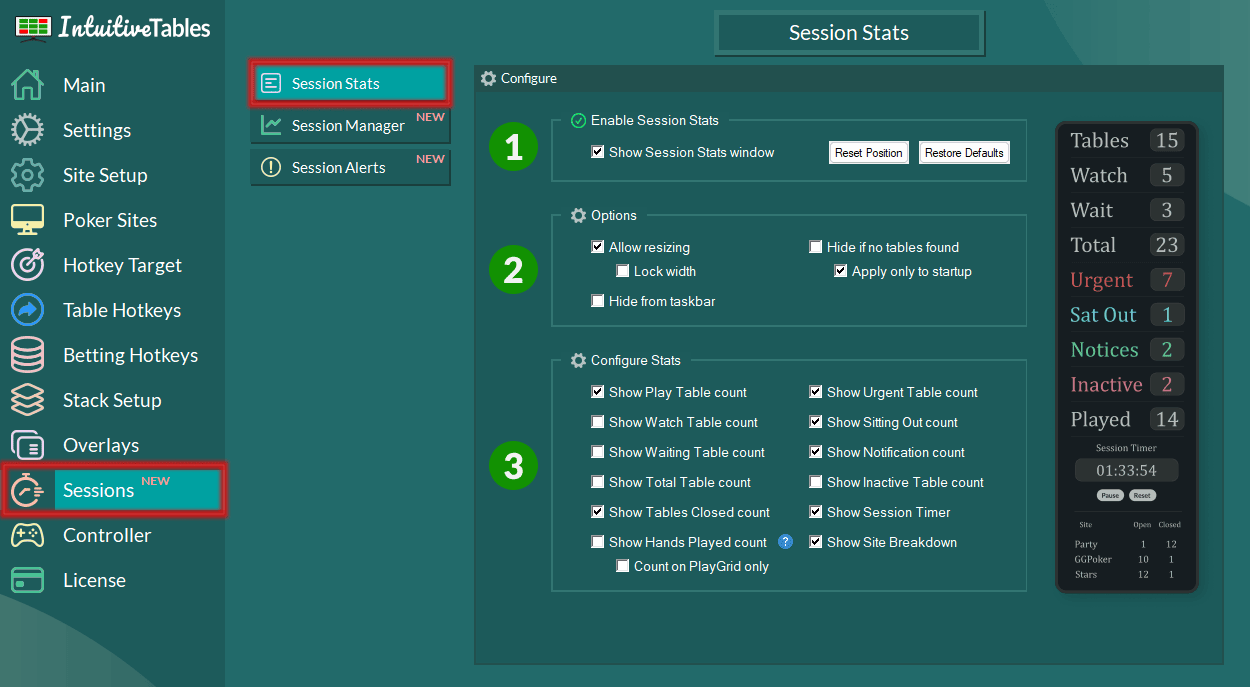 Session Stats Tab