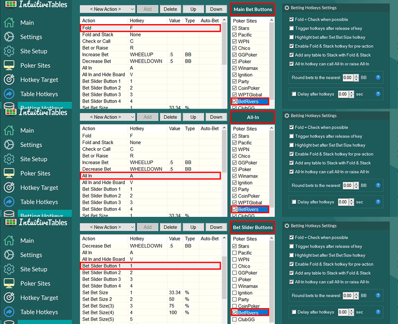 Hotkeys for BetRivers