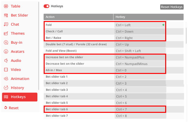 Chico Poker Hotkeys Tab