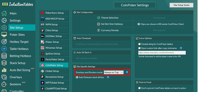 CoinPoker Site Setup Tab