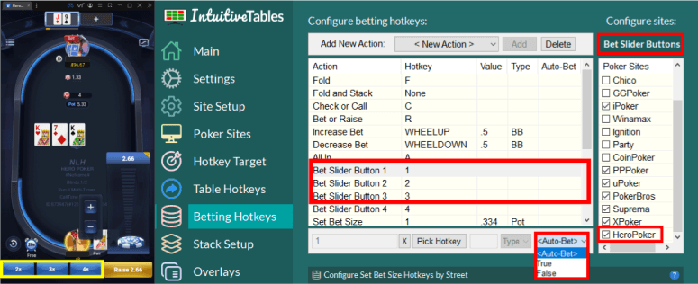 Bet Slider Button hotkeys for HeroPoker