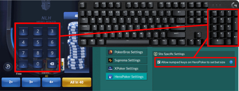 Type numbers into HeroPoker bet box