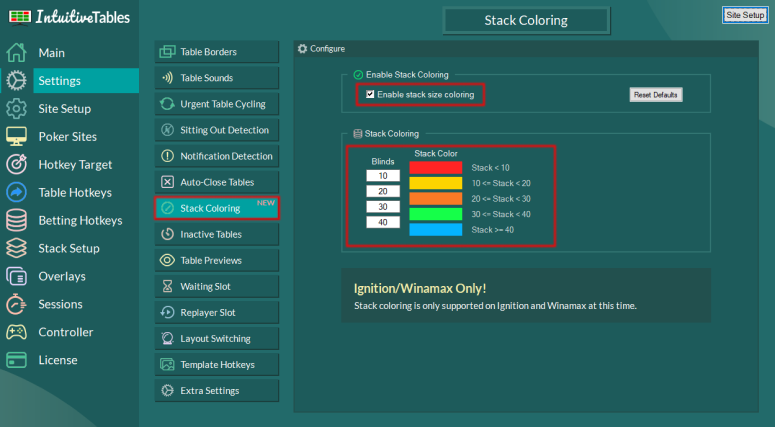 Color stack sizes Winamax