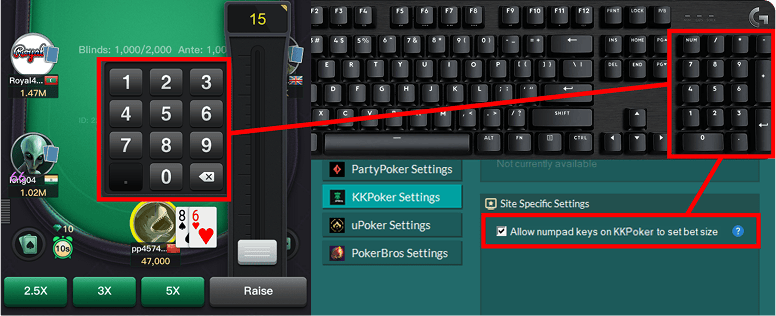 Type numbers into KKPoker bet box