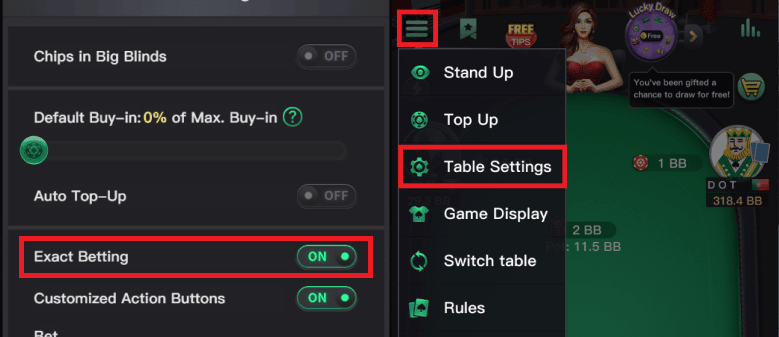 Table Settings for KKPoker