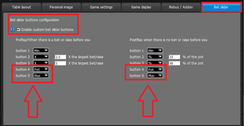 Configure Bet Buttons