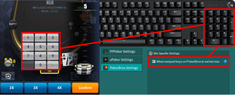 Type numbers into PokerBros bet box