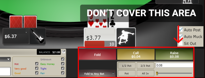 Don't cover betting area