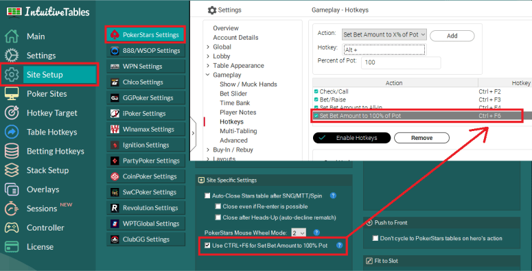 PokerStars Hotkeys window