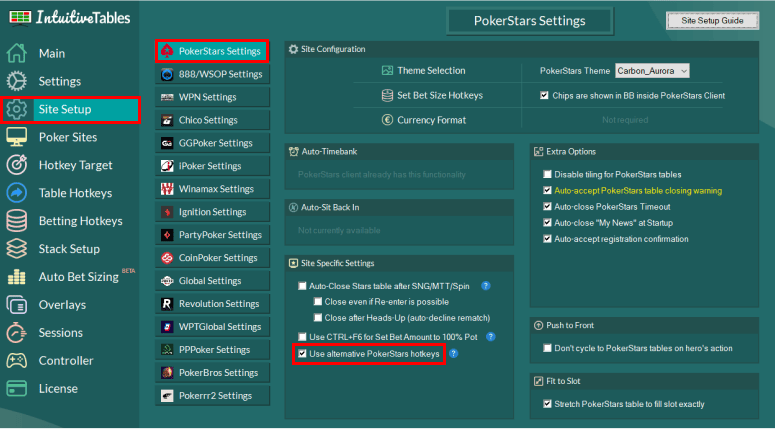 Alternative PokerStars Hotkeys