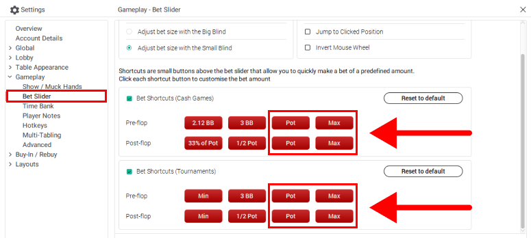 PokerStars Bet Buttons