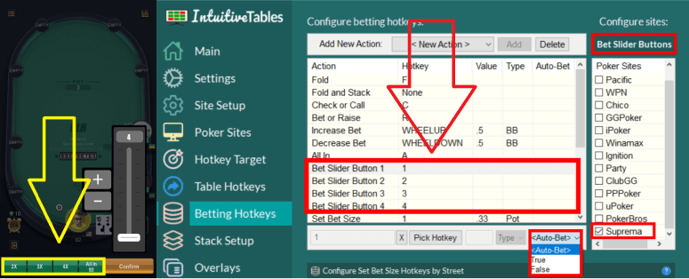 Bet Slider Button hotkeys for SupremaPoker