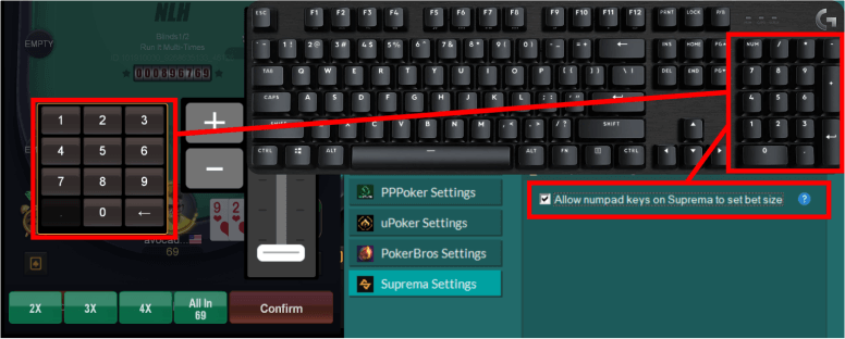 Type numbers into SupremaPoker bet box