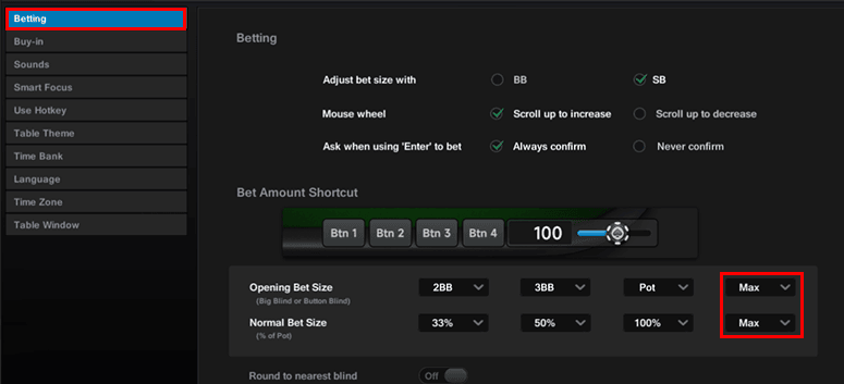 VangPoker Betting Tab
