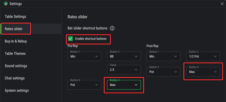 Rates Slider tab of Weplay