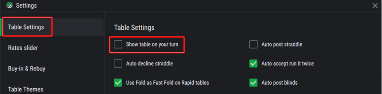 Weplay Table Settings tab