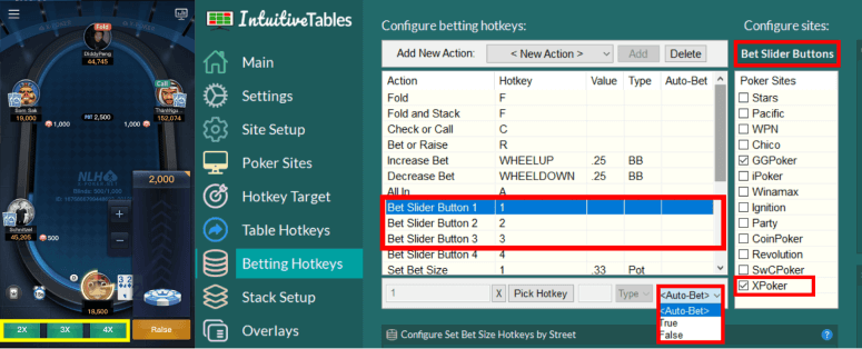 Bet Slider Button hotkeys for xPoker