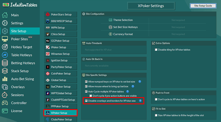 Disable Overlays XPoker
