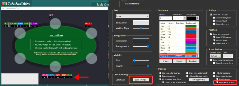 Action History Overlay Settings