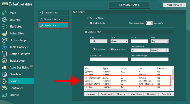 Session Alerts Tab