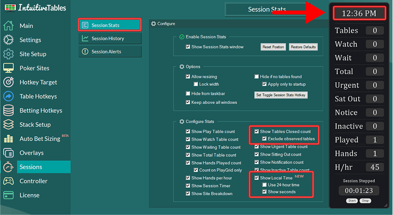 Session Stats Tab