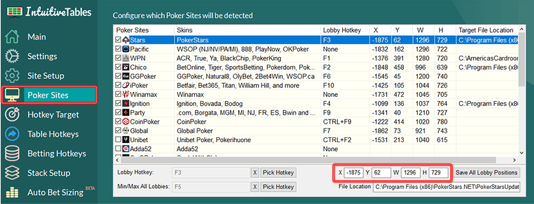 Poker Sites tab